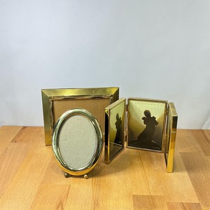 Gold Brass Photo <b>Frame</b> Set Oval and Rectangular Tarnish Resistant Tabletop Display <b>Frames</b> <b>with</b> Silhouette Design - Product Image 3