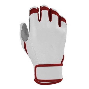 Guantes de bateo blancos y rojos, de cuero, acolchados, con cierre de gancho y bucle, unisex, para entrenamiento de adultos - Product Image 3