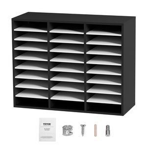 Organizzatore di letteratura in legno in fibra di legno a 27 scomparti regolabile a media densità con centro postale bianco nero riviste per la casa - Product Image 1