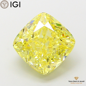 เพชรทรงสี่เหลี่ยมเจียระไนแบบ Cushion Cut ความสะอาดระดับ VS2 สีเหลืองแฟนซีสดใส น้ำหนัก 5.00 กะรัต รับรองโดย IGI เพชร CVD ที่เพาะเลี้ยงในห้องปฏิบัติการ สำหรับแหวน Sparkling Desire - Product Image 1