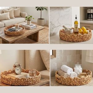 Plateau de rangement tressé en jacinthe d'eau, fait main, pour la décoration intérieure et le rangement de cuisine, fournisseurs pour restaurants et hôtels - Product Image 6