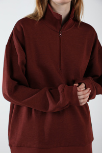 Sudadera con cuello alto y media cremallera, servicio OEM, color liso, transpirable, holgada, a la moda, para mujer - Product Image 3