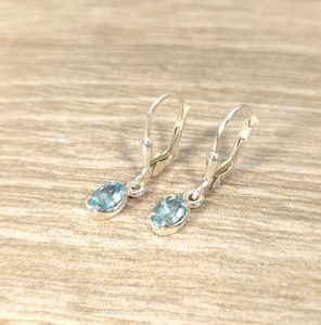 Boucles d'oreilles en apatite naturelle, argent sterling 925, pierre précieuse bleue, sertissage à griffes, bijoux faits à la main, cadeau pour femme - Product Image 3