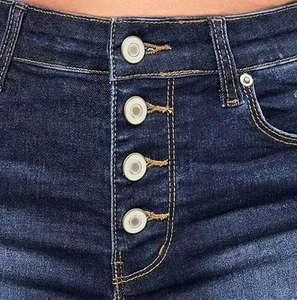 Shorts en jean décontractés taille haute pour femmes, style déchiré, respirants, bleu foncé, à boutons – Vente chaude en gros - Product Image 4