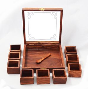 Boîte à épices en bois avec couvercle en verre et compartiments pour herbes, pour le rangement en cuisine - Product Image 3