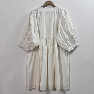 Vestido Midi Informal para Mujer, 100% Algodón Tejido, Estampado Floral Liso, Estilo Cottagecore, Manga Corta, Cintura Imperio, Corte Babydoll, Talla Grande - Product Image 4