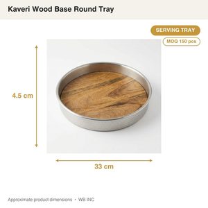 Bandeja de Servir Hecha a Mano de Acero Inoxidable SS304 de 33 cm, Diseño Rústico de Dos Materiales (Acero Cepillado y Madera Kaveri) para Decoración del Hogar, Hotel, Mesa de Boda - Product Image 3