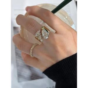 Asymmetric Pear Cut Diamond <b>Ring</b> with Pear Round & Marquise Cluster Stones <b>Thick</b> Wide Band Statement <b>Ring</b> Solid Gold Luxury Mode - Product Image 4