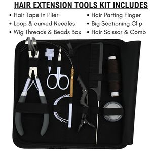 Professional Hair Extension <b>Tool</b> <b>Kit</b> with Tape In Plier Loop <b>Tool</b> Curved Needles Wig Beads Box Sectioning Clips and Scissor Comb - Product Image 6