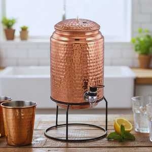 Distributeur d'eau en cuivre martelé écologique |   Support moderne pour bouteille d'eau ayurvédique de 5 litres pour la maison, le bureau, le bien-être et la santé - Product Image 2