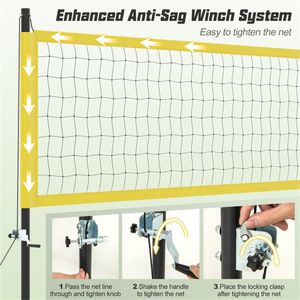 Set Rete da Pallavolo Gialla Resistente 32FT X 3FT con Pali Regolabili a 3 Livelli e Verricello Anti-Cedimento, Accessori Completi Inclusi - Product Image 3