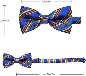 Nœud Papillon Pré-Noué en Soie Rayé Bleu avec Accents Bleus et Argentés, Accessoire de Tenue Formelle, Design à Motifs Durable - Product Image 5