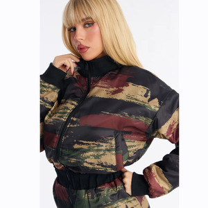 Women <b>Camouflage</b> Full Length <b>Tracksuit</b> Loose Fit Stand Collar Zipper Front With Side Pockets Winter Casual Wear - Product Image 4