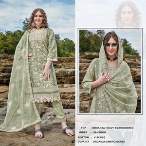 ชุดสูทปากีสถานใหม่ชุดปักหนักและผ้าไหมเหนียวและชุดดุปัตตาดีไซเนอร์ - Product Image 5