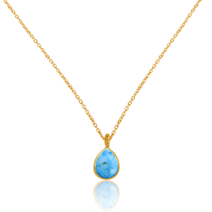 Nuevo Collar y Colgante Étnico de Plata de Ley 925 con Baño de Oro de 18K y Piedra Turquesa para Mujer - Product Image 3