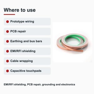 TECHINSTRO เทปทองแดงนำไฟฟ้า 12 มม. x 15 ม. พร้อมกาวนำไฟฟ้าสำหรับป้องกัน EMI ซ่อมแซม PCB สายดิน CFT-0012 - Product Image 5