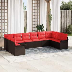 Ensemble de canapés de jardin en polyrotin marron avec coussins, 10 pièces, meubles d'extérieur confortables - Product Image 1