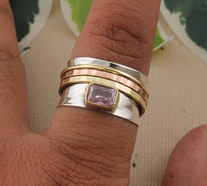 Bague de mariage classique en quartz rose de luxe, argent sterling 925, carrée, faite à la main, bijoux de mode pour femmes - Product Image 3