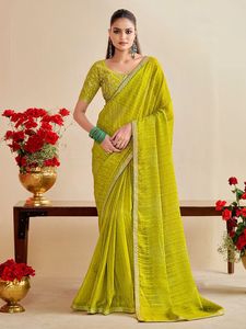 Sari en chiffon BANDHNI avec broderie, dentelle et blouse écologique - Product Image 3