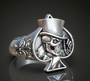 Anillo de Plata de Ley 925 con Diseño de Sombrero de Calavera y Juego de Cartas, Joyería de Fiesta para Hombres y Mujeres, Diseño Atrevido - Product Image 4