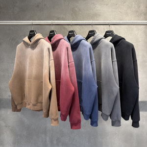 Sweat à capuche ample rétro personnalisé en coton épais 100 % anti-rétrécissement, délavé à l'acide, coupe décontractée, épaules tombantes, imprimé, style streetwear pour homme - Product Image 5