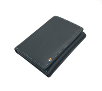 [Altamente Recomendado] Cartera Castello de Cuero Vacuno Genuino, Cierre Abierto, Forro de Poliéster, Unisex, Triple Pliegue, Negra