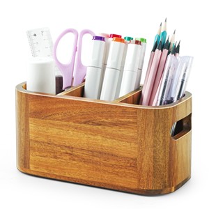 Aqdus Saleem AS-CV03 Acacia Wood Chevron Traditional Wood Handicraft <b>Desktop</b> <b>Pen</b> <b>Holder</b> Organizer Wholesale India - Product Image 2