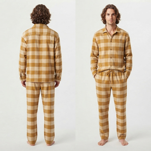 Conjunto de Pijama de Franela 100% Algodón para Hombre, Camisa a Cuadros con Botones, Conjunto de Pijama de Franela de Alta Calidad para Hombre - Product Image 6