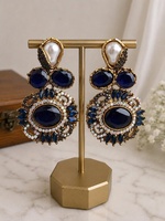 Pendientes Colgantes de Estilo Otomano Hechos a Mano en Latón, Chapados en Oro Antiguo, con Cristales y Perlas de Imitación