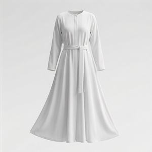 Vêtements islamiques pour femmes, Abaya en polyester léger, col en V, manches longues, robe maxi à perles, ethnique, personnalisable, vente en gros, quatre saisons - Product Image 1