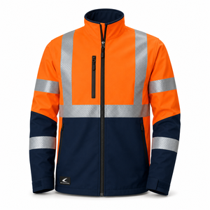 Chaqueta de Seguridad de Alta Visibilidad Clase 2, Naranja y Negra con Franjas Reflectantes, Impermeable, con Cierre Completo, Ropa de Trabajo Softshell al por Mayor - Product Image 1