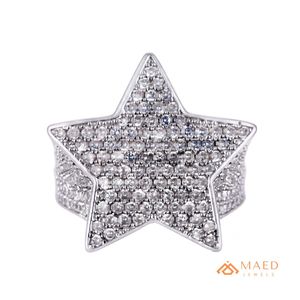 Mens Silver Tone Moissanite Star Ring Hip Hop Engagement Statement Jewelry Fashion Ring with Micro Insert Stylish - Product Image 1