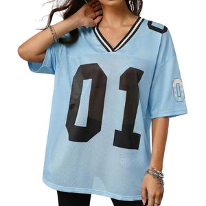Camiseta de Fútbol Americano para Mujer, Color Azul Cielo, Cuello en V, Ribete Negro, Malla Transpirable, Uniforme de Equipo Femenino, Top de Entrenamiento - Product Image 2