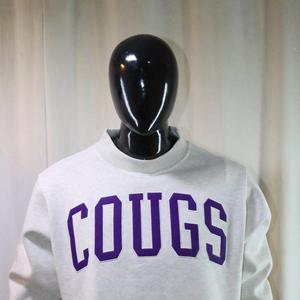 Men's White Crew Neck Sweatshirt Purple COUGS Letter Print Regular Fit Fleece Pullover Casual Autumn Wear Urban Productions - Product Image 5
