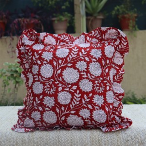 Housses de coussin carrées de luxe style bohème indien en coton à volants, imprimées au bloc, pour la maison et l'hôtel, 100% coton - Product Image 1