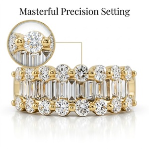 Vente en gros – Bague pour femme en or blanc massif 18 carats, trois rangées de diamants baguette naturels, certifiée IGI, 31 pièces, 1,14 carat, sertissage à griffes partagées brillant - Product Image 2