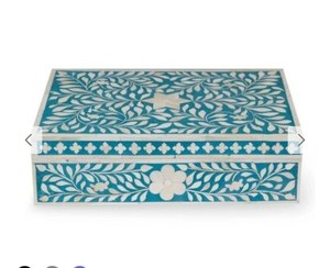Caja de almacenamiento rectangular con incrustaciones de hueso y resina de estilo marroquí, con patrón geométrico en blanco y negro, para organizar joyas al mejor precio. - Product Image 3