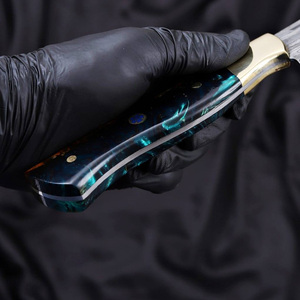 Nuevo Cuchillo Afilado para Cortar Carne de Res, de Acero de Damasco y Cobre, con Mango de Resina Deslumbrante, Ideal para Camping y Caza, Más de 12 Pulgadas - Product Image 3