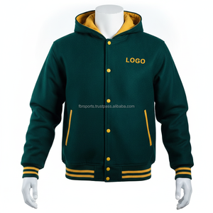 เสื้อแจ็คเก็ตวาร์ซิตี้มีฮู้ดสีเขียวสำหรับผู้ชาย แต่งขอบสีเหลือง ปักโลโก้ สวมใส่สบายๆ ในฤดูใบไม้ร่วง - Product Image 3