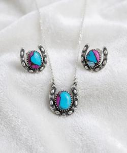 Conjunto de colgante de algodón de azúcar turquesa de plata 925, estilo bohemio, joyería para mujer, uso diario, engaste de bisel - Product Image 1