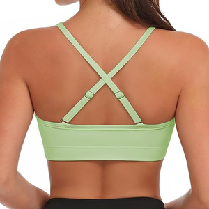 Wholesale Women's Light Lime Green <b>Spaghetti</b> <b>Strap</b> Yoga Bra Removable Pads Low Support V Neck - Product Image 4