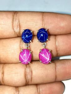 Boucles d'oreilles pendantes saphir bleu rose en argent sterling 925, design vintage élégant, cadeau pierre de naissance pour mariage et fête - Product Image 5