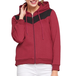 Sudadera con capucha roja de manga larga para mujer, de punto, con cremallera completa, color liso, informal, para otoño - Product Image 2