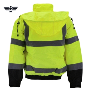 Custom Men's Polyester <b>Hi</b> <b>Vis</b> Reflective Bomber Safety <b>Jacket</b> | <b>Waterproof</b> High Visibility Work <b>Jacket</b> | ANSI Industrial Safety - Product Image 2