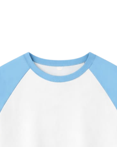 Custom Sky Blue <b>White</b> Raglan Long Sleeve T Shirt Men Cotton Casual Contrast Crew Neck Baseball <b>Tee</b> OEM Manufacturer Supplier - Product Image 5