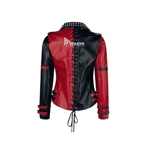 Chaqueta de Cuero Combinada en Rojo y Negro, Estilo Punk para Hombre, con Tachuelas, a Precio Económico - Product Image 2