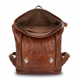 High Quality Genuine Leather <b>Roll</b> Top <b>Backpack</b> Breathable Back Design Men Laptop Bag Custom Logo Rucksack LRTB-0122 - Product Image 6