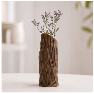 Jarrón de Madera Rústico con Forma de Tronco de Árbol, Textura Natural y Diseño Hueco para Decoración de Mesa - Product Image 5