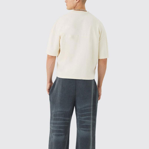 เสื้อยืดคอกว้างทรงโอเวอร์ไซส์ผ้าตาข่ายสำหรับผู้ชาย ดีไซน์เองได้ 100% ผ้าฝ้าย ระบายอากาศดี สไตล์ลำลอง - Product Image 2