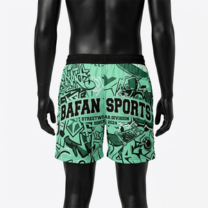 Shorts de playa para hombre, 140 GSM, secado rápido, microfibra de poliéster, verde menta, negro, estampado de grafiti, sublimación, logotipo personalizado. - Product Image 5